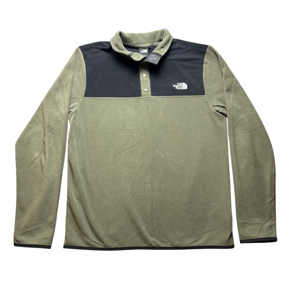 The North Face Fleece Pullover Men M Green Black Polyester Snap Neck Logo